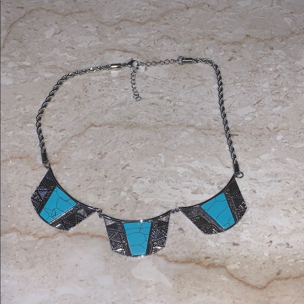 Stainless steel turquoise Aztec statement necklace